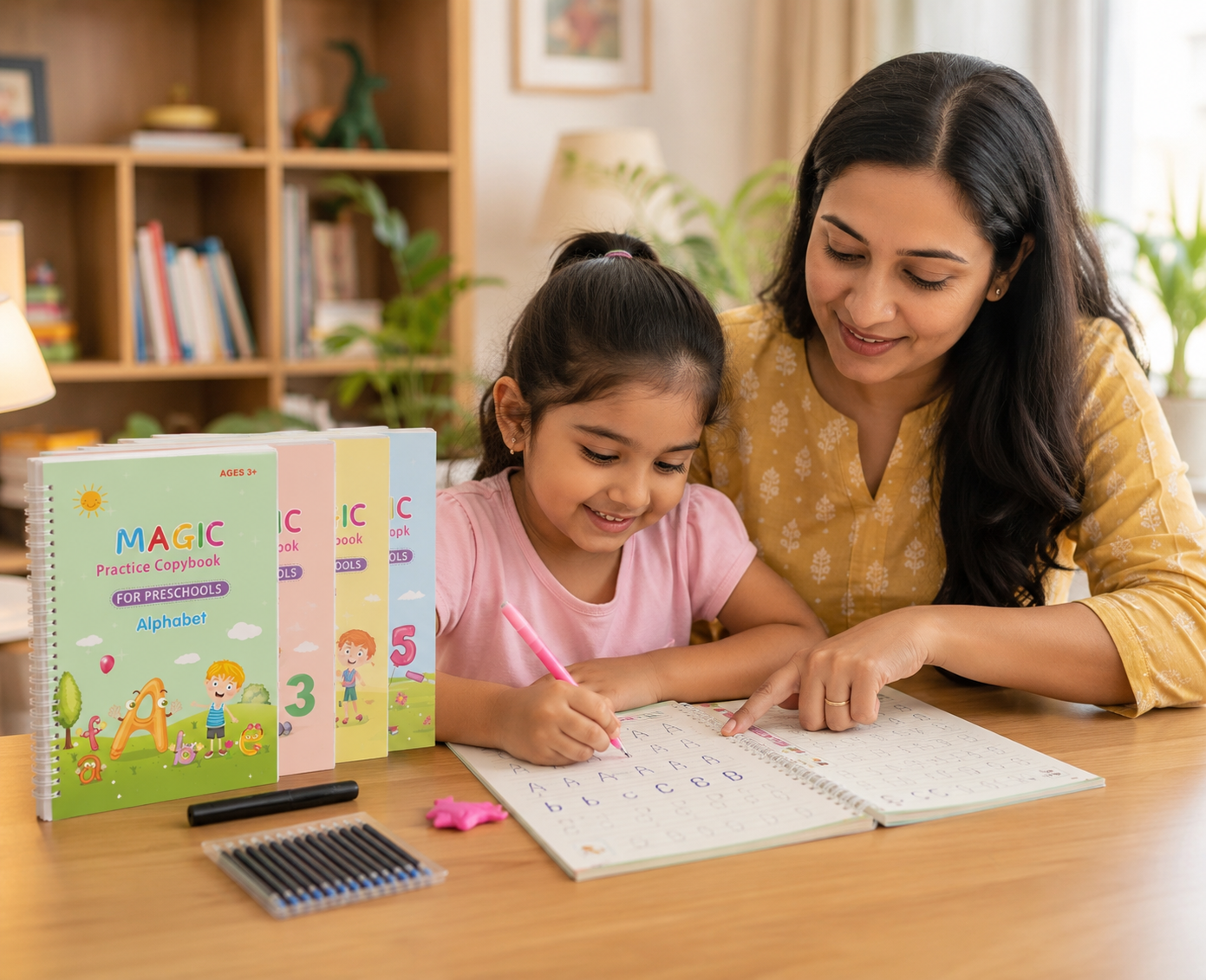 Magic Book for Kids, Sink Magic Practice CopyBook, (4 Books+10 Refills+1 Pen+1 Grip) ( Pack Of 1 )